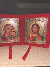 Russian Orthodox Icon of Christ and the Theotokos Icon Diptych Velvet Case picture