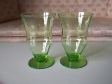 Vtg 2 GREEN VASELINE Depression Optic Verticle WATER GLASSES 8 oz. 4 7/8