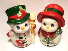 Vintage 1984 Lefton Ceramic Kissing Salt Pepper Shakers Christmas Snowman picture