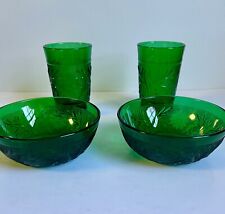 Vintage Anchor Hocking Forest Green sandwich glass fruit bowls and juice glasses picture