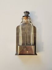 Vintage Antique Glass Holy Water Bottle with Metal Holder and Cork Stopper picture