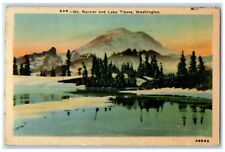 1946 Mt. Rainier Mountain River Lake Tipsoe Washington Vintage Antique Postcard picture