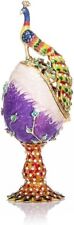 Vintage Purple Peacock Faberge Egg Style Trinket Box Hinged Unique Gift Family picture