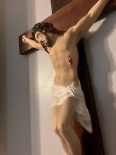 Vintage Antique Hand Made Plaster & Wood Crucifix Cross Lage 29” x 14