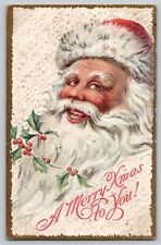 Jolly Smiling Santa Claus Holly Long Beard Vtg Ser 2000 Christmas Postcard 1916 picture