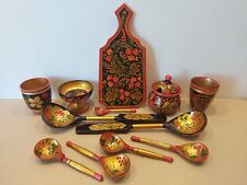 Soviet Vintage Set wooden utensils Khokhloma painting . Made in USSR . Original picture