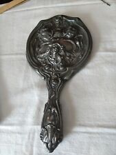 Antique Silverplate Hand Mirror Art Nouveau Repousse Floral Maiden Lady  picture