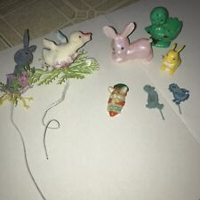 Lot of 8 Vintage Easter Items Pink Bunny Rattle Magnet & Flocked Duck + Rabbit picture