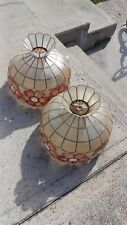  2 Vintage Retro Cream Shell Lamp Shade Shape Mother of pearl Floral picture