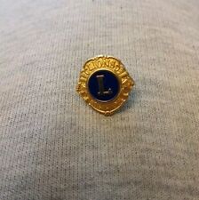Vintage Lions International Lions Club Blue & Gold Tone Lapel Hat Pin picture