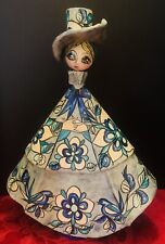 Vintage Hector Ruiz Paper Mache Big Eyed Lady Candle Holder Mexican Folk Art 14” picture