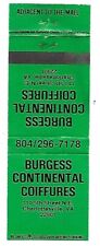 Burgess Continental Coiffures -Charlottesville, VA. Vintage Matchbook Cover picture