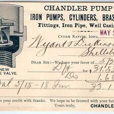 1906 Cedar Rapids Iowa Chandler Pump Receipt Paper Hawkeye Valve Hardware IA C43 picture