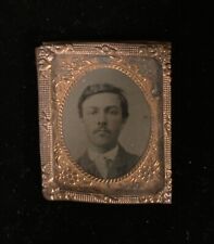 Antique Miniature Tin Type Ferrotype Framed Photo Portrait Male 1.75” picture