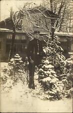 Post-WWI? German soldier outside portrait winter ~ RPPC real photo Hamburg picture