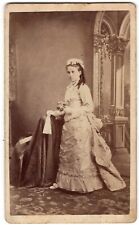 CIRCA 1880s CDV BRIDE IN WEDDING DRESS HOLDING FLOWERS UNMARKED picture