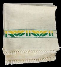 VTG Cloth Napkins Linen Southwest Aztec Embroidered Fringed Yellow Green Lot 12 picture