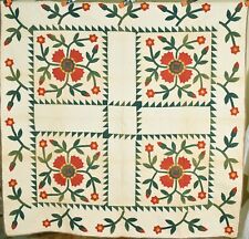 AMAZING 1880's Red & Green Whig Rose Applique Antique Quilt ~Sawtooth Borders picture