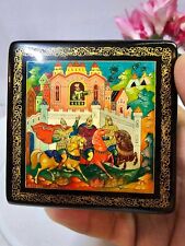 Vtg Russian Lacquer Box w Swan Lake trees Princess/ Woman Round Signed- READ- B2 picture