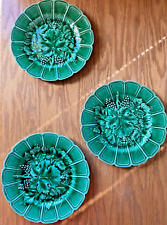 Green French Majolica by Sarreguemines Grapes/Leaves Salad Plates C. 1840 picture