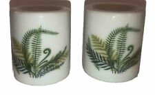 Mini Candleholders Fern Vintage Japan White Green Spring Ceramic Pottery Cottage picture