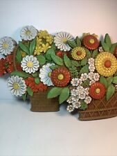 Vintage Pair Syroco Retro Flower Power Basket Wall Plaques MCM Decor Floral picture