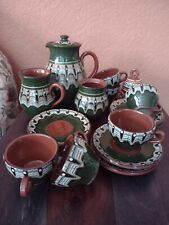 Vintage Exquisite Handmade Bulgarian Troyan Drip Glace Redware Pottery Tea Set  picture