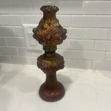 Antique Unique 12” Tall Goofus Glass Kerosene Oil Lamp Early Read Description  picture
