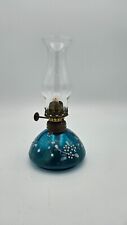 Antique  Victorian Hand-Painted Blue EAPG Glass  Miniature Oil Lamp A&P Burner picture