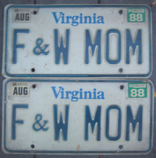 VIRGINIA PAIR Vintage Vanity 1988 license plates F & W MOM picture