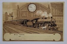 1909 Copyright SM Salke Train with pencil Clock Vintage Unposted Postcard Rare picture