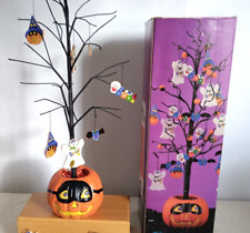 Vintage 1995 HALLOWEEN Tree With Box & Ornaments - Ghosts Bats Pumpkins picture