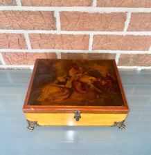 Vintage Antique Wooden Storage Keepsake Box with Hinged Lid and Lock Jewelry picture