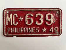 1949 Philippines Motorcycle License Plate RARE All Original Paint picture