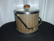 Vintage Atapco MCM Faux Wood Grain Vinyl Chrome Ice Bucket Mid Century USA picture