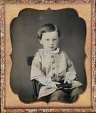 Adorable Young Boy Freckles Holding Case Identified 1/6 Plate Daguerreotype T275 picture