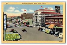 c1940's Broad Street At Court House Globe Arizona AZ Unposted Buildings Postcard picture