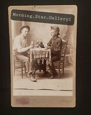 Two Gents  Drinking & Playing Cards, Vintage Cabinet Card, 1880-90s, GAMBLING picture