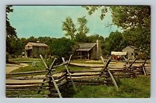 Lincoln's New Salem State Park Log Cabins Covered Wagon Chrome Illinois Postcard picture