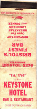 Bristol Keystone Hotel Bar & Restaurant Est. 1768 Vintage Matchbook Cover picture