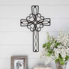 Metal Wall Cross With Decorative Floral Scroll Design- Rustic Handcrafted picture