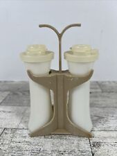 Vintage Mini Hourglass Tupperware Salt/Pepper Shakers w/Caddy picture