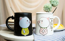 Ebros Pack Of 2 Valentines Love Pigs Black & White Coffee Mugs With Lid & Spoon picture