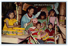 c1940s Mary Osceola Teaching Kids, Miami Seminole Indian Village, FL Postcard picture