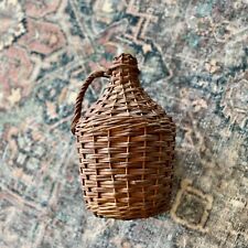 Antique Wicker Wrapped Demi John Demijohn Bottle European Vintage Wine Basket picture
