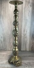 Tall Filigree Ornate Brass Pillar Candle Holder Moroccan Style 35 Inch Pricker picture