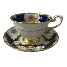 Tuscan Fine China Royal Blue Floral Teacup And Saucer Gold Trim picture