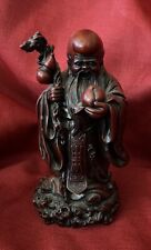 Shou Lau Shou Xing Red / Brown Resin Statue Figurine God of Longevity Vintage picture