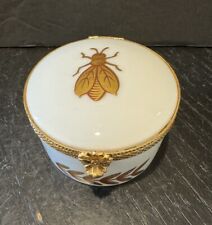 VTG Limoges Malbec French Porcelain Trinket Pill Box Hinged White Gold Insect picture