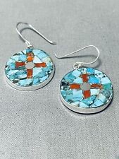 IMPORTANT SANTO DOMINGO TURQUOISE CROSS STERLING SILVER EARRINGS picture